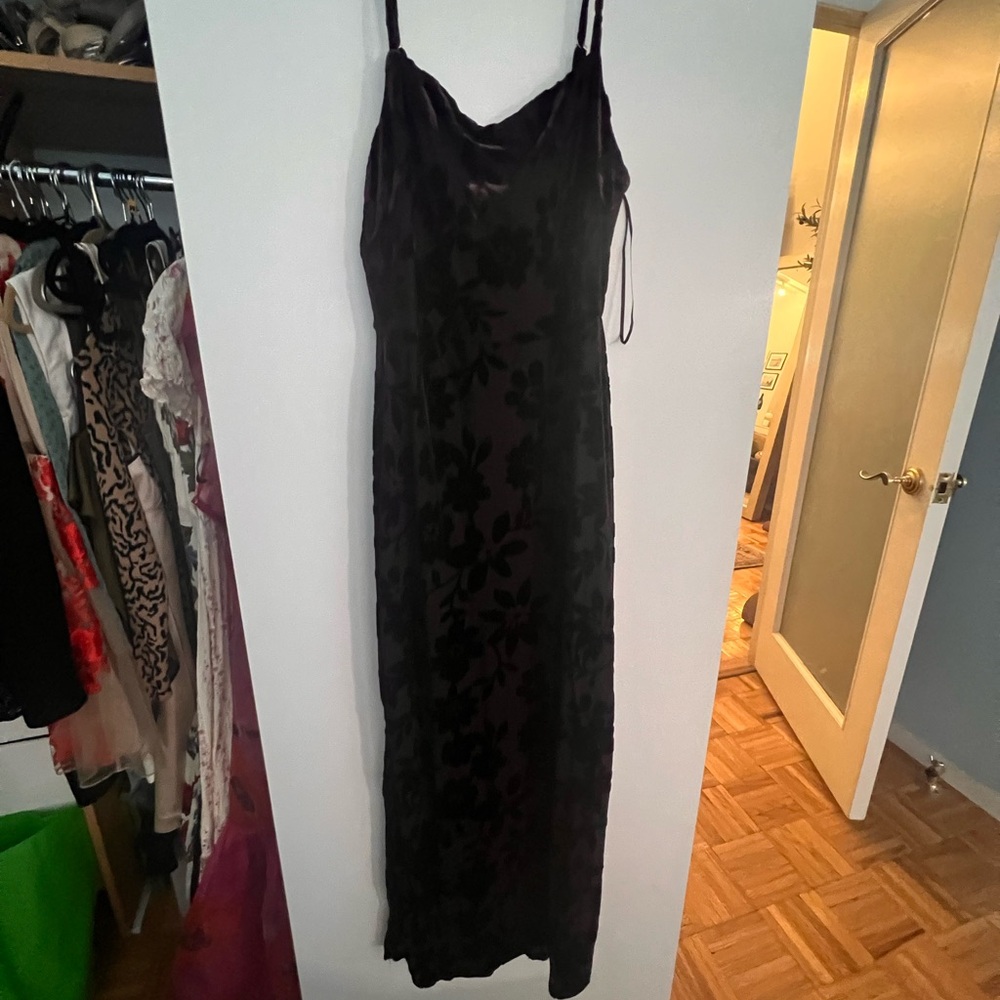 Taylor Black Floral Velvet Slip Dress with Plum Undertone